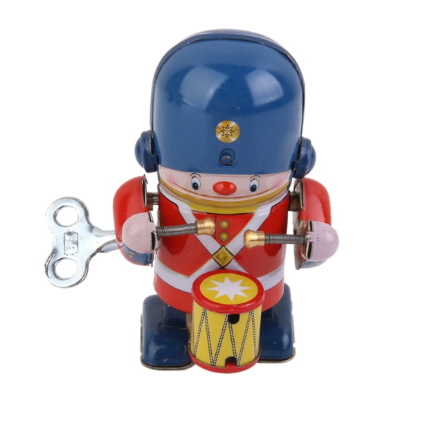 Drumming Solider Mecánico con Tecla de Cuerda para el Juguete, No Requiere bαtería Hugo Wind Up Tin Toy