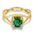 thumbnail image 3 of Gem Stone King 1.22 Ct Round Green Simulated Emerald 18K Yellow Gold Plated Silver Ring, 3 of 6