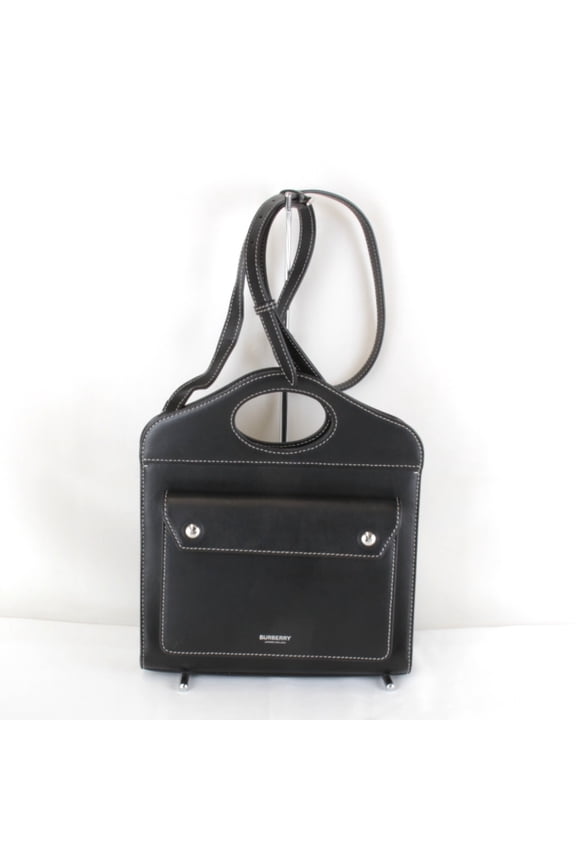 Pre-Owned BURBERRY Mini Pocket Bag Handbag Leather Black Women's