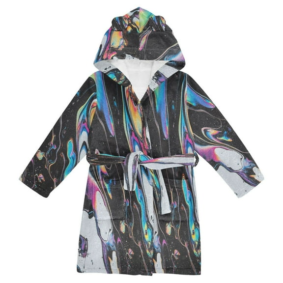 FORMRS Niños Bathrobe Unisex Hooded Robe Soft Plush Pajamas Sleepwear, Size 2-3T, Black