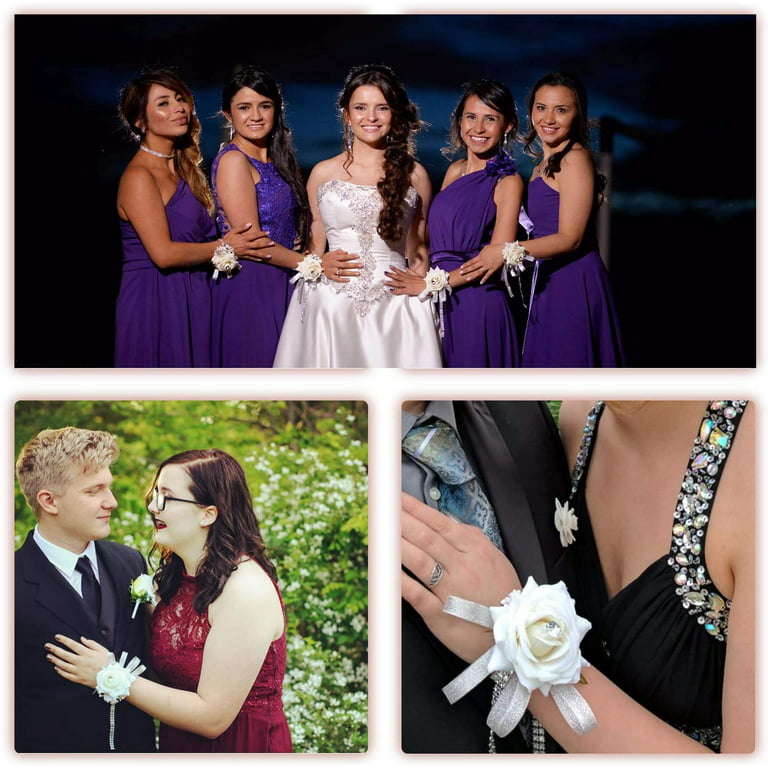 Rose Wrist Corsage Purple Bridesmaid Wrist Corsage Bracelet 2 Pack