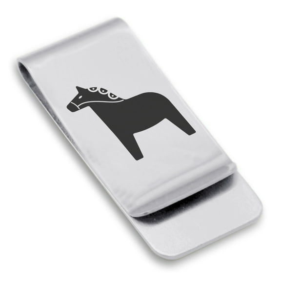 Stainless Steel Dala Horse Good Luck Charm Classic Slim Money Clip Credit Card Holder