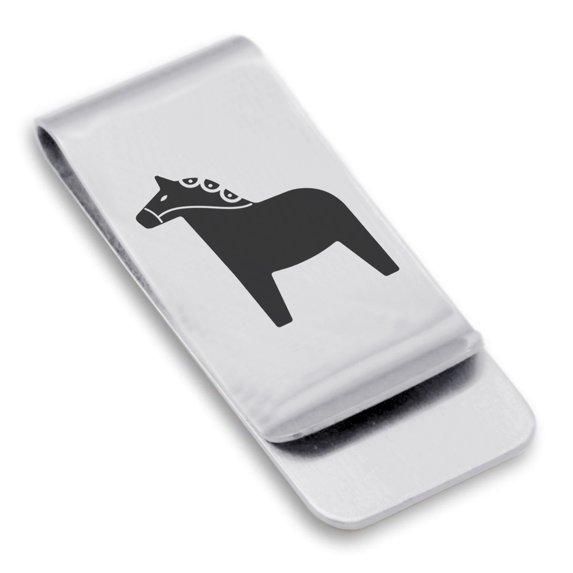 Stainless Steel Dala Horse Good Luck Charm Classic Slim Money Clip Credit Card Holder