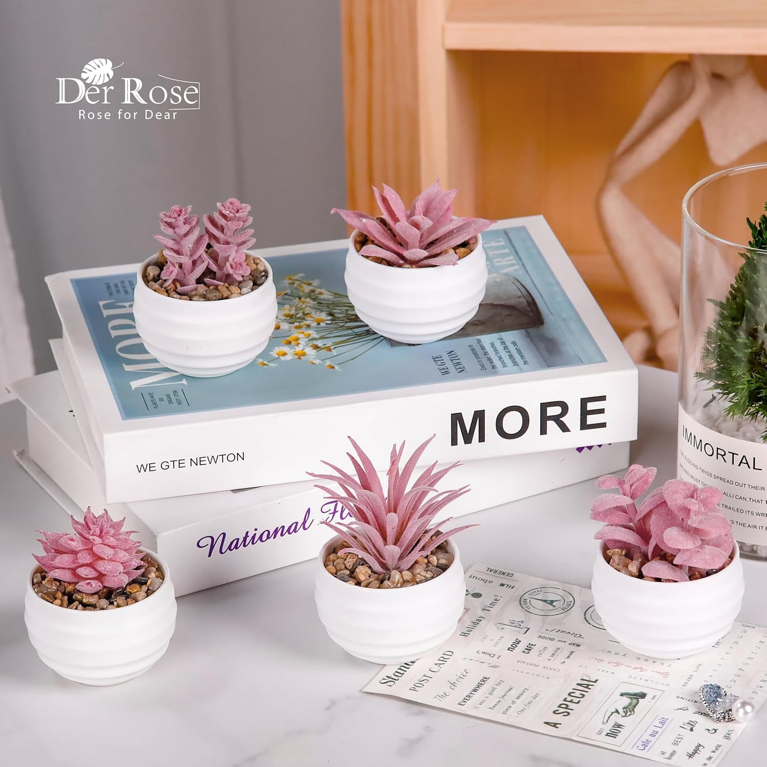 Unbranded Set of 6 Pink Succulents Plants Artificial in Pots Small Fake Plants for Girls Pink Room Decor Office Desk Accessories for Women