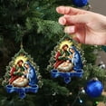thumbnail image 6 of Blue Christmas Tree Shape Nativity Scene Decoration, 2D Flat Memorial Pendant, 3.15 Inch, 6 of 7