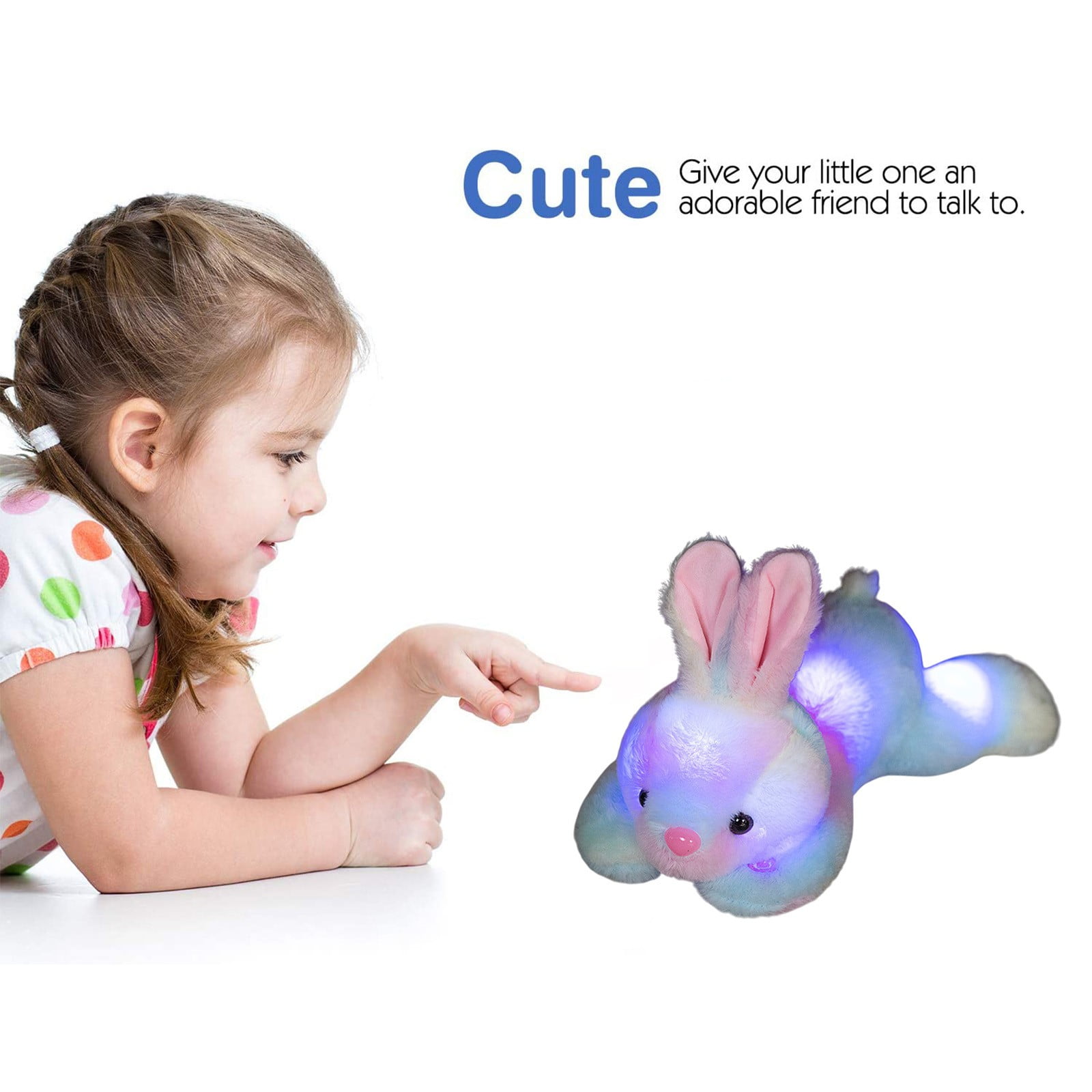 Edunwind Light up Rainbow Bunny Stuffed Animal Baby Days Savings Soft Glowing Rabbit Plush Toy with Lop Eared Night Light,Birthday Christmas for Kids,Girls,Boys