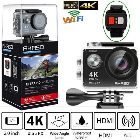 AKASO EK7000 Action Camera 2 Battery Ultra HD 4K WiFi 1080P/60fps 2.0 LCD 170D lens Helmet Cam Waterproof Pro Sports (Best Helmet Cam For Snowboarding)