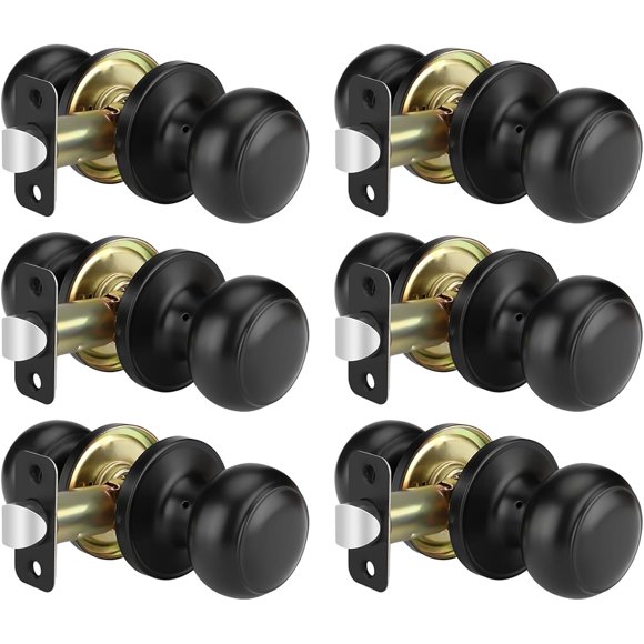 6 Pack Matte Black Passage Door Knobs, Black Closet Door Knobs,Passage Doorknobs Interior for Closet or Hall, Hallways