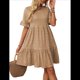 thumbnail image 2 of Vestidos de Verano para Mujer 2025, Cuello Redondo, Abullonada, Cintura Alta, Fruncido, Corte A, Holgados, Midi, Caqui, Talla S, 2 of 9