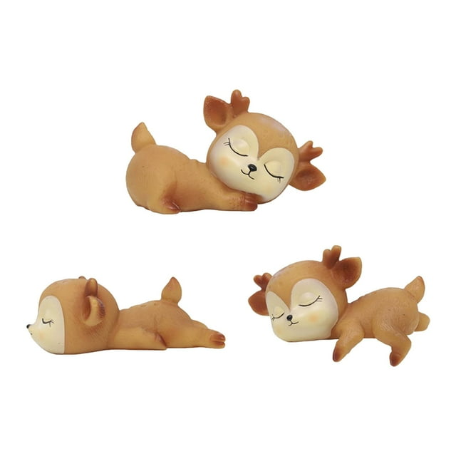 3x adorable ciervo en miniatura para dormir estatuilla artesanal estatua escultura para el hogar dormitorio sala de estar decoración de escritorio orn 7.5x4.5x4.5cm BLESIY none
