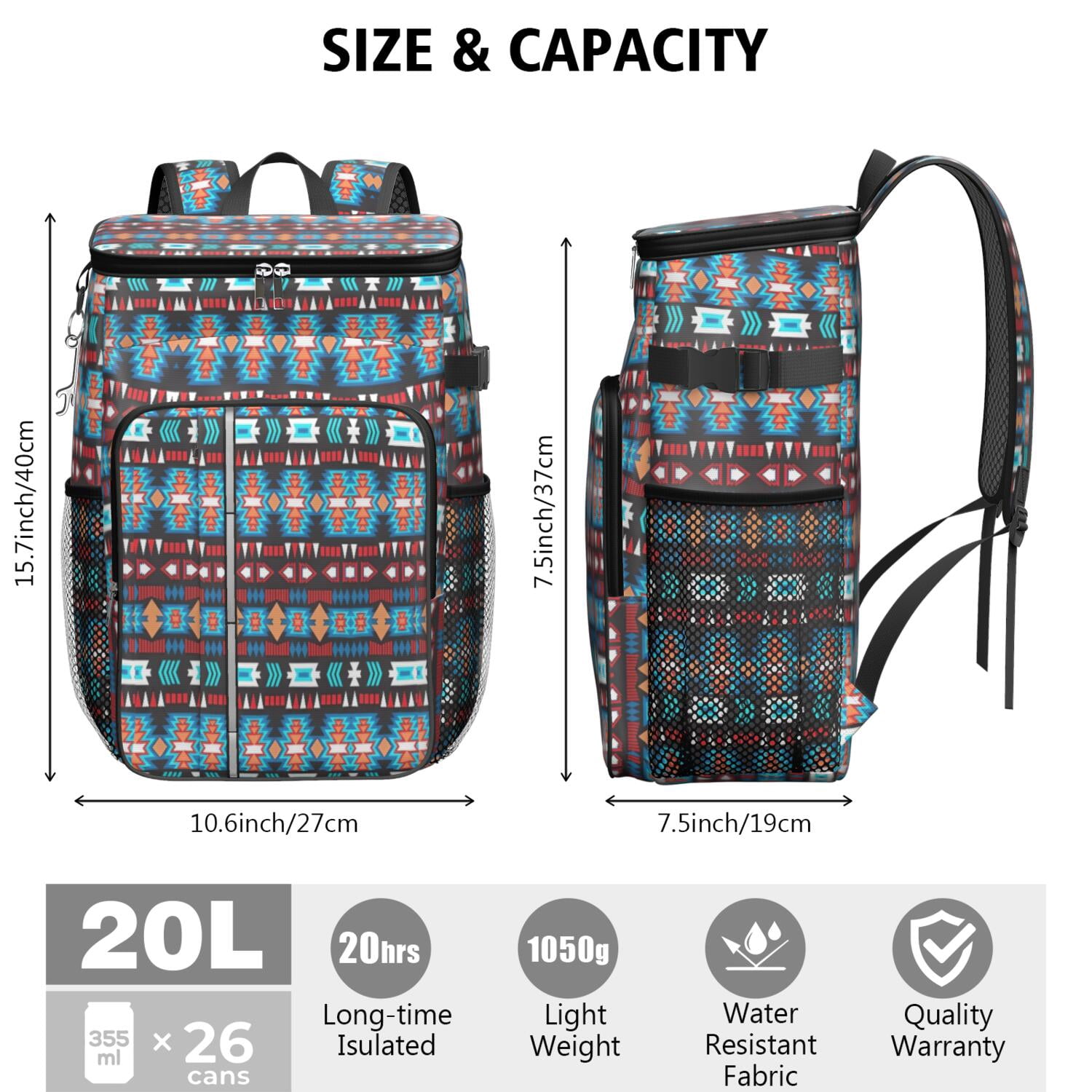 Travel Cooler Bag - Boho Bohemia Pioneer Flower Geometric Line Art Camping Beer Cooler Backpack with Bottle Opener- Waterproof Insulated Picnic Backpacks - Cooler Bag for Beach
