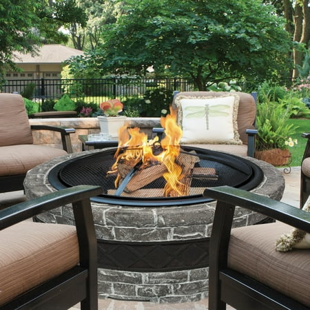 Sun Joe SJFP35-CS-STN Cast Stone Fire Pit , 35 inch (Charcoal Grey)