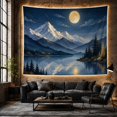 thumbnail image 6 of Moonlit Mountains Reflecting in a Calm Lake Serene Illustration for Nature Lovers, Celestial Home Art Decor Housewarming Gift Tapestry Wall Hanging for Bedroom and Living Room, 6 of 7