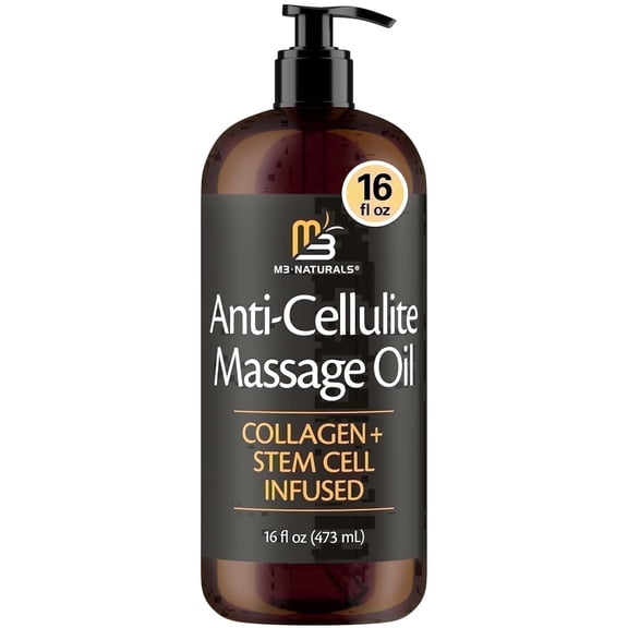 M3 Naturals Cellulite Body Massage Oil with Collagen and Stem Cell, Unscented, 16 fl oz