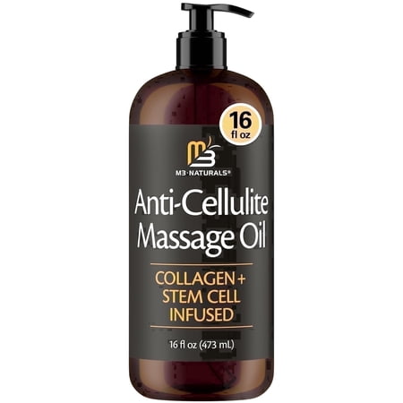M3 Naturals Cellulite Body Massage Oil with Collagen and Stem Cell  Unscented  16 fl oz