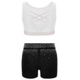 thumbnail image 2 of Haitryli Kids Girls Rhinestone Ballet Jazz Dance Gymnastics Outfits Crop Tank Top And Shorts Dancewear Set White+Black 10, 2 of 5