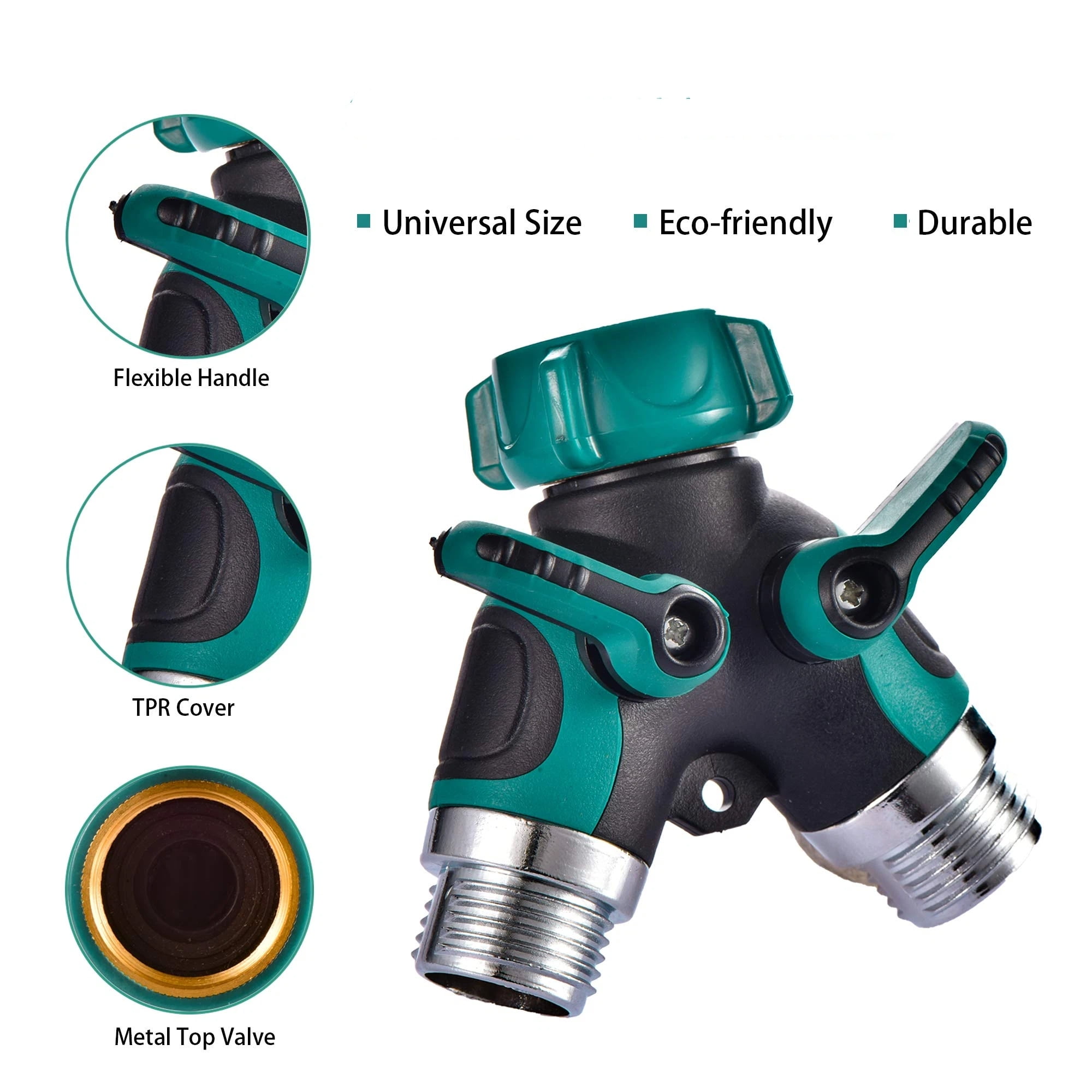 2pcs 2 Way Hose Splitter Comfortable Rubber Grip and Rotatable Top Quick Connect Garden Hose Tee Equipment Valve Shut Off (Dark Green 2)Interface diameter 2.5cm, height 9cm)