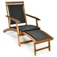 thumbnail image 2 of Costway  Patio Folding Rattan Lounge Chair Wooden Frame W/ Retractable Footrest, 2 of 8