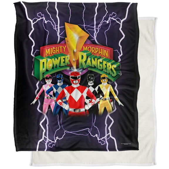 Power Rangers Lighting Rangers Silky Touch Sherpa Back Super Soft Throw Blanket, Lighting Rangers