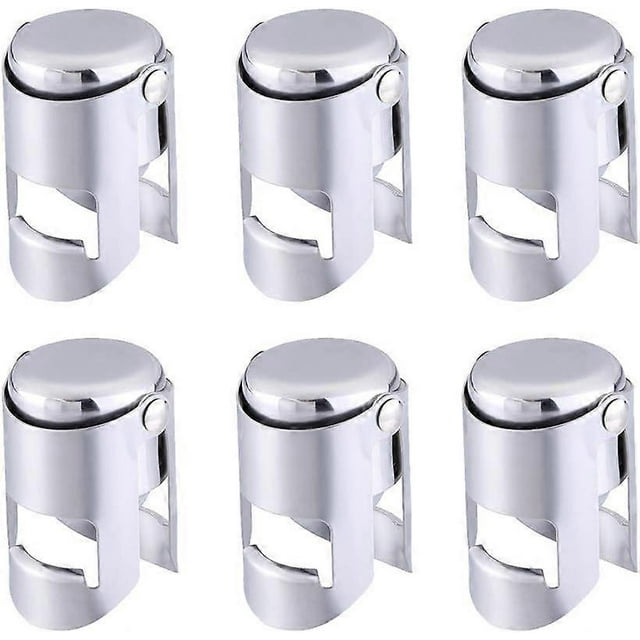 Stainless Steel Champagne Bottle Stopper, Sealer, Cork, Saver (Pack of 6)