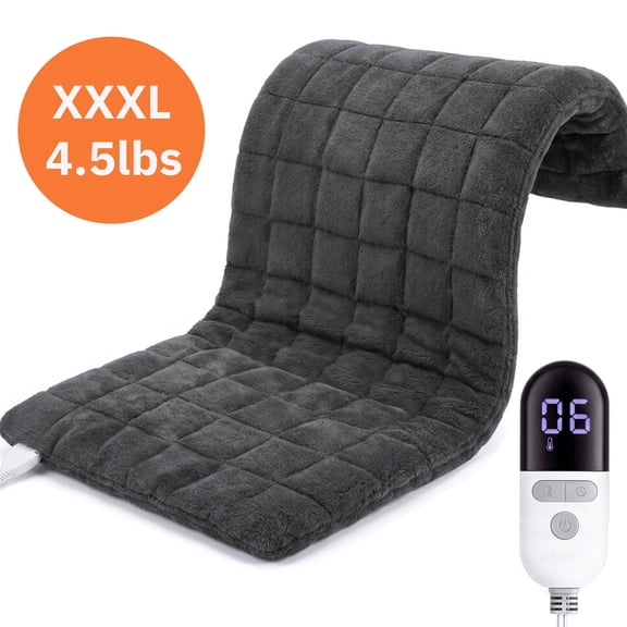 MaxKare Extra Large Weighted Heating Pad 33" x 18", 6 Heating Levels & 3 Time Settings for Back Neck Shoulder Stress & Cramps Relief, Gray