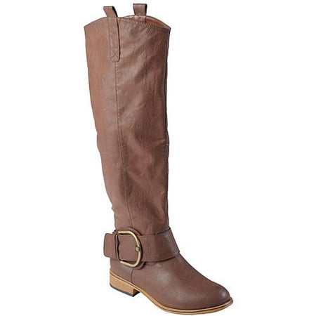 Brinley Co Womens' Buckle Detail Round Toe Boot