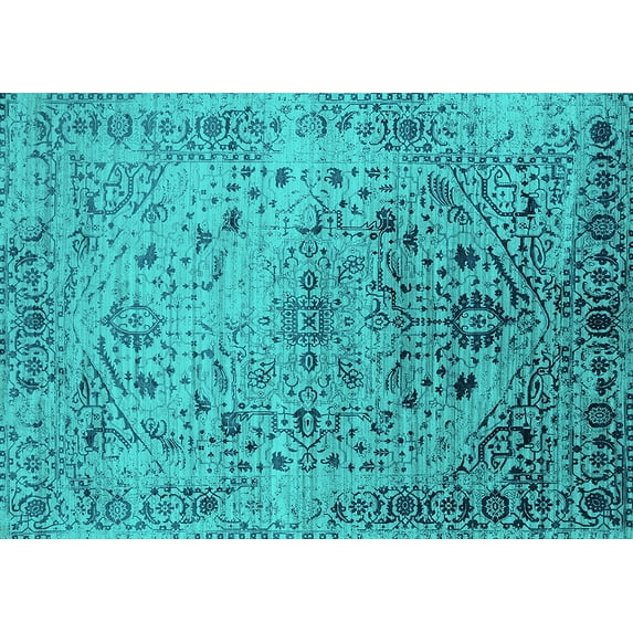 Ahgly Company Indoor Rectangle Oriental Turquoise Blue Industrial Area Rugs, 2' x 4'