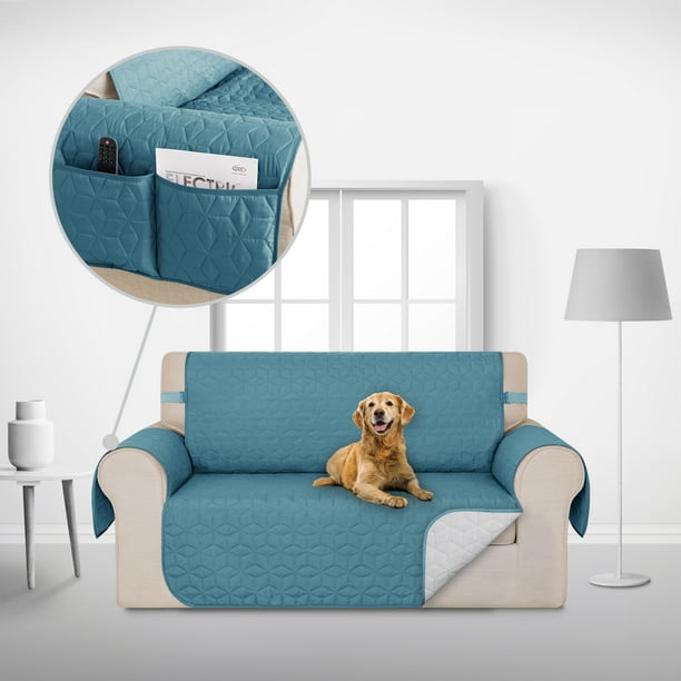 Deconovo Funda para sofá de dos plazas, resistente al agua, 1 unidad, azul pavo real, 117 cm de ancho x 190 cm de largo, reversible, para mascotas y niños