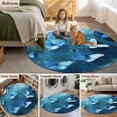 thumbnail image 6 of Blue Butterfly Round Living Room Rugs 4 ft, Blue Water Background Ripple Leaves Bug Washable Area Rug with Non-Slip Sturdy Edge Binding Round Carpet for Entryway Kitchen Bedroom Bathroom, 6 of 9