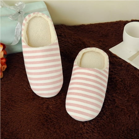 Striped Indoor Cotton Slippers Anti-slip Winter House Shoes Soft Bottom ...