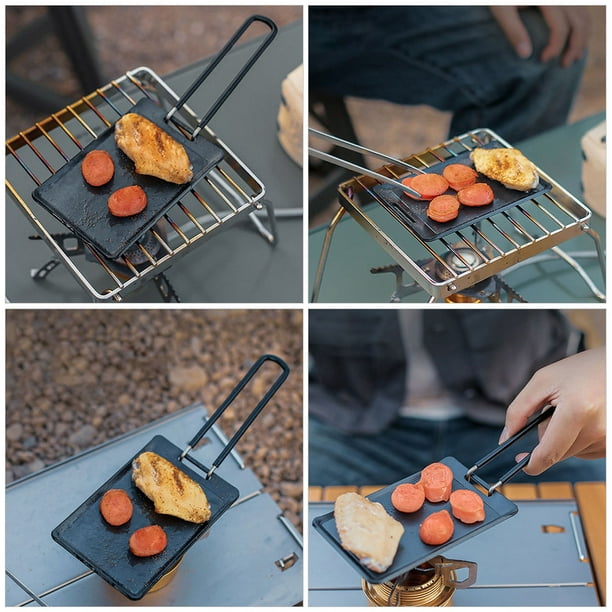 Grill Pan with Folding Handle Nonstick Small Grill Pan Barbecue Grill Pan  Rectangle Grilling Pan 