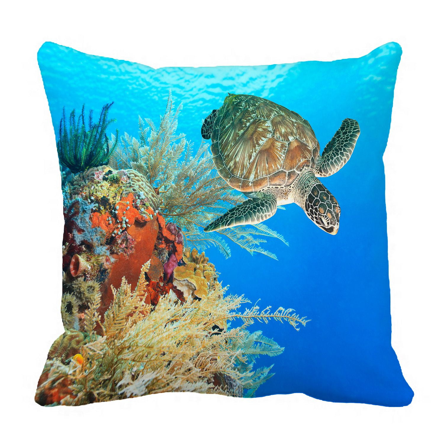 PHFZK Ocean Pillow Case, Underwater World Sea Turtle and Coral Reef Pillowcase Throw Pillow