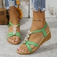 thumbnail image 6 of 2025 Sandals for Women Clearance, Xunlbb Women's Large-size Wedge Sandals With Elastic Sleeves And Beaded Wind Sandals(Green,Size:42), 6 of 7