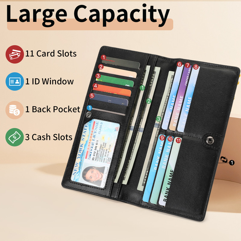 FALAN MULE Women's Ultra Slim Leather Wallet, Black photo 3