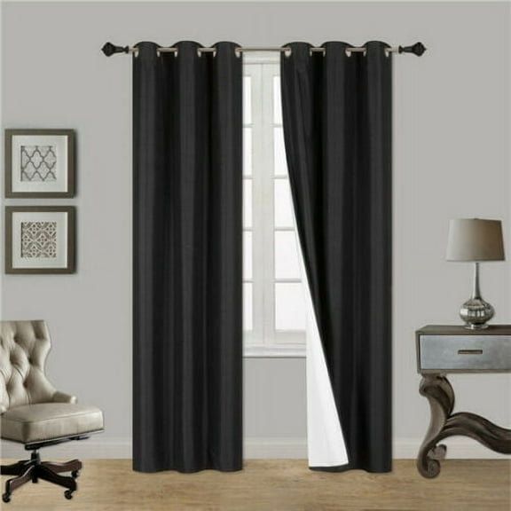 NOA 1 Panel Thermal with Foam Lined 100% Blackout Window Curtain Drapes Silver Grommets Color Black size 63" Length