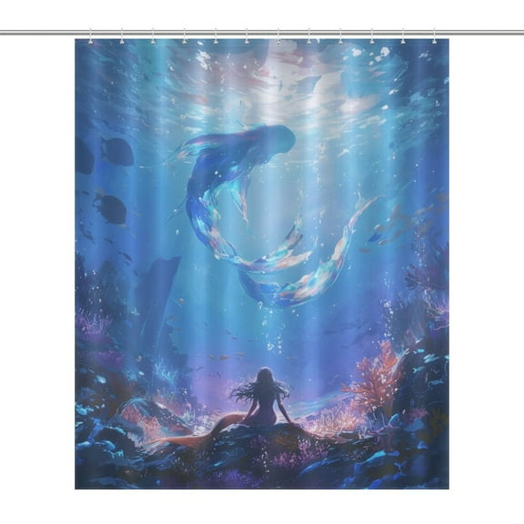 Mermaid Glitter Fish Scale Girls Shower Curtain Modern Home Bathroom Bathtub Decor Waterproof Fabric with 12PCS Hooks