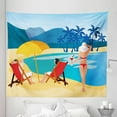 thumbnail image 1 of Travel Tapestry, Summer Vacation Themed Cartoon of People Relaxing on the Beach Tropical Ocean Print, Fabric Wall Hanging Decor for Bedroom Living Room Dorm, 5 Sizes, Multicolor, by Ambesonne, 1 of 1