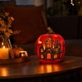 thumbnail image 4 of Lighted Pumpkin Lantern, Vintage Classic Ceramic Pumpkin Statue Light Up Table Decor, Pumpkin Halloween Farmhouse Autumn Decor for Home Office Haunt House Party Halloween Decorations (E), 4 of 7