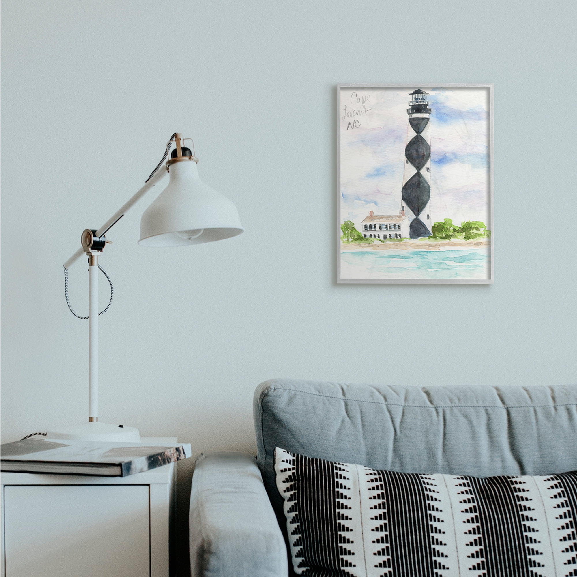 Stupell Industries Black Diamond Lighthouse With Beach Coast Landscape Grey Framed, 16 x 20, Design by Melissa Hyatt LLC