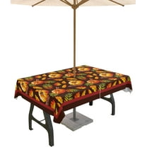 Fall Tablecloth with Umbrella Hole and Zipper Autumn Leaf Rectangle Outdoor Tablecloths 60x102 Outside Table Cloths Harvest Pumpkin Patio Table Cover for Fall Thanksgiving Outdoor Picnic Garden Decor