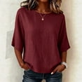 thumbnail image 5 of Miqool Women's Cotton Linen Tops 3/4 Sleeve Round Neck Loose Fit Blouse Lightweight Casual Summer Fall T Shirts, 5 of 5