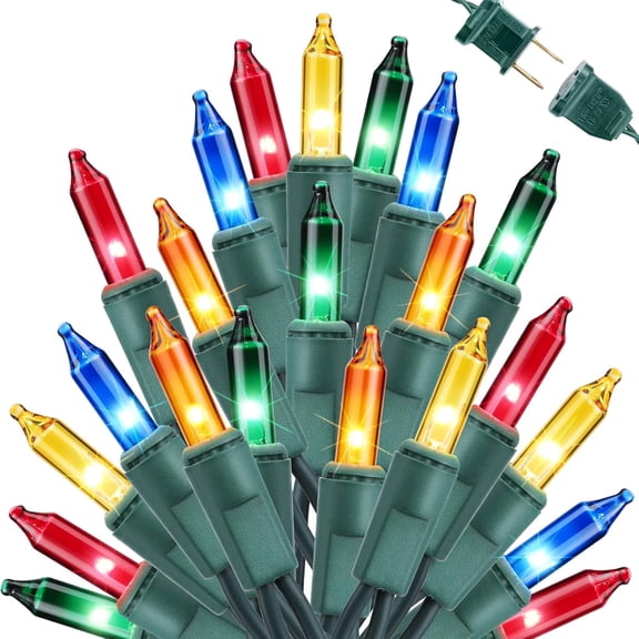 Ceevoo Multicolor Christmas Lights, 75ft 300 Count Incandescent Christmas String Lights, Connectable Green Wire Mini Bulbs Indoor & Outdoor for Xmas Tree, Party, Holiday Decorations