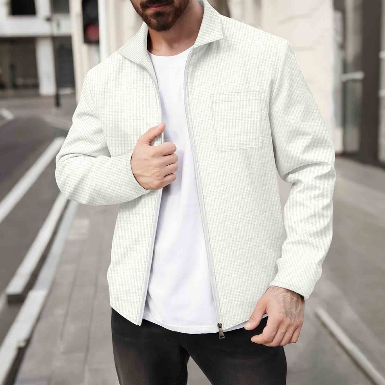 AMAIL  man coat ホワイト Maqroz Mens Lightweight Jackets Zip Up Coat Lapel Jacket Casual