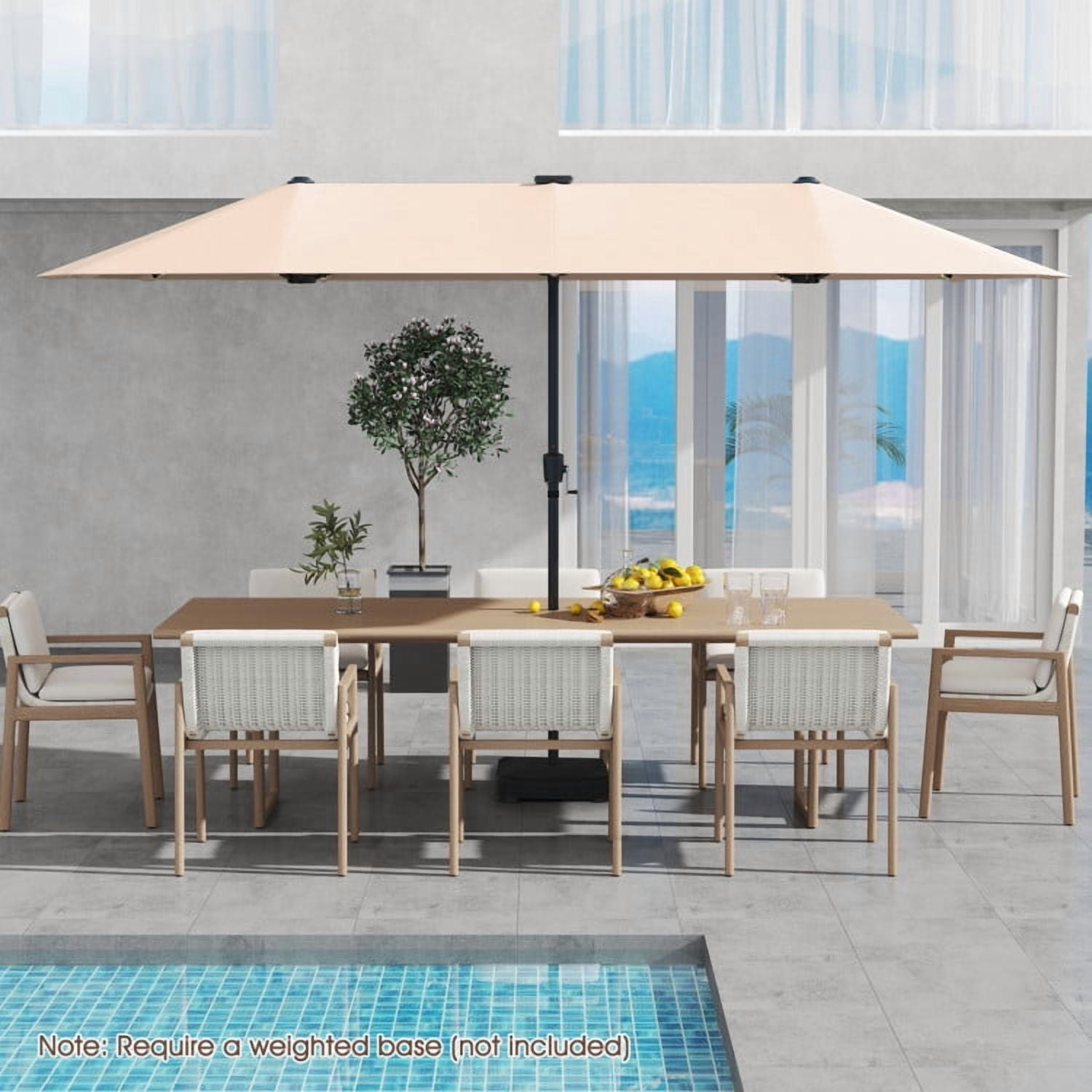 GVN Outdoor Patio Umbrella,Patio Umbrella,13 FT Large Patio Umbrella with LED Solar Lights and Crank Handle-Beige