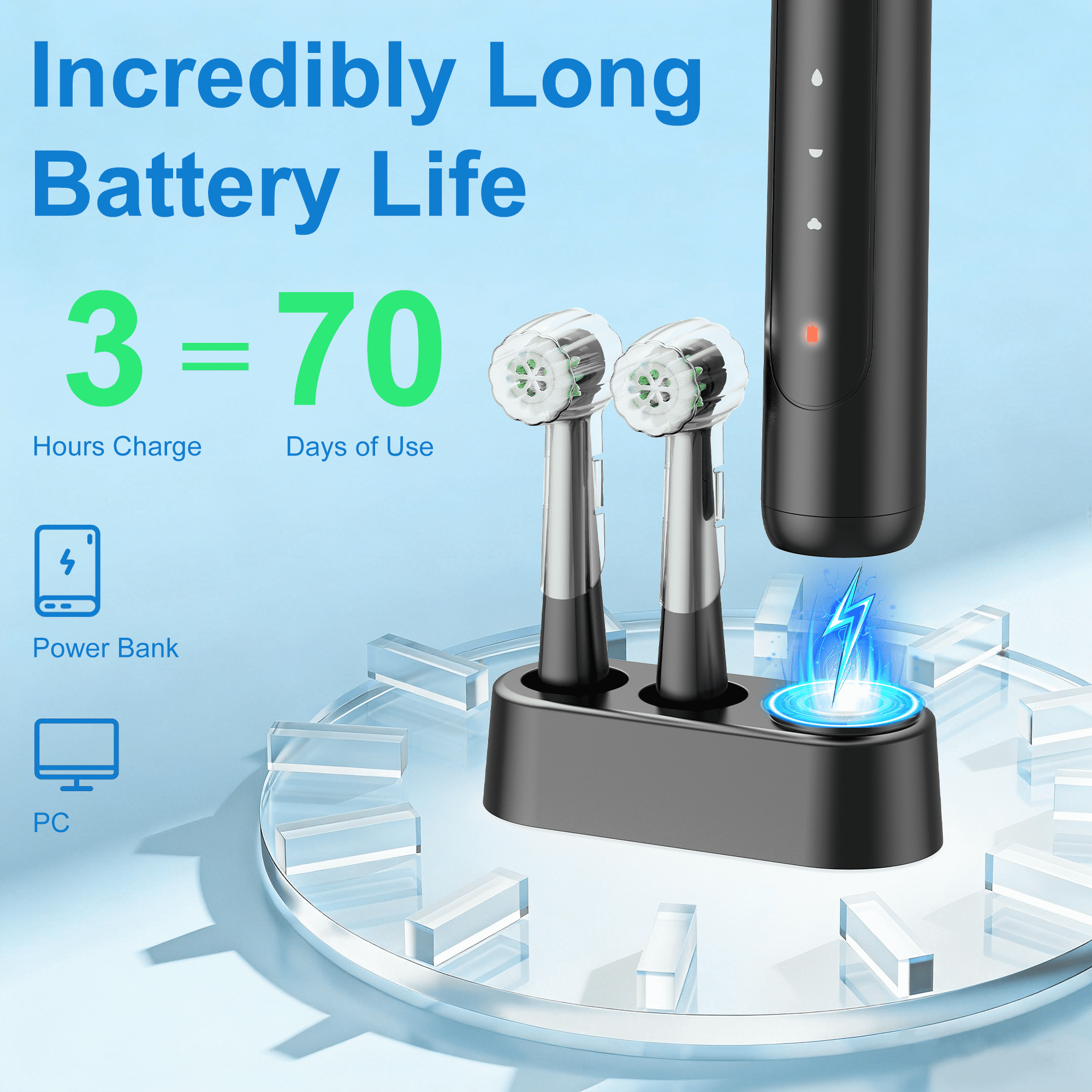 JUUTREN Electric Toothbrush for Adults and Kids，Rechargeable Sonic Toothbrush with 2 Brush Heads,3 Modes and 2-Minute Smart Timer Reminder