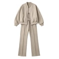 thumbnail image 4 of TEAJOPSUU Womens Solid 2 Piece Workout Sets Long Sleeve Full Zip Sweatshirts Elastic Waist Wide Leg Pockets Pants Sets Athletic Sets Beige, 4 of 5
