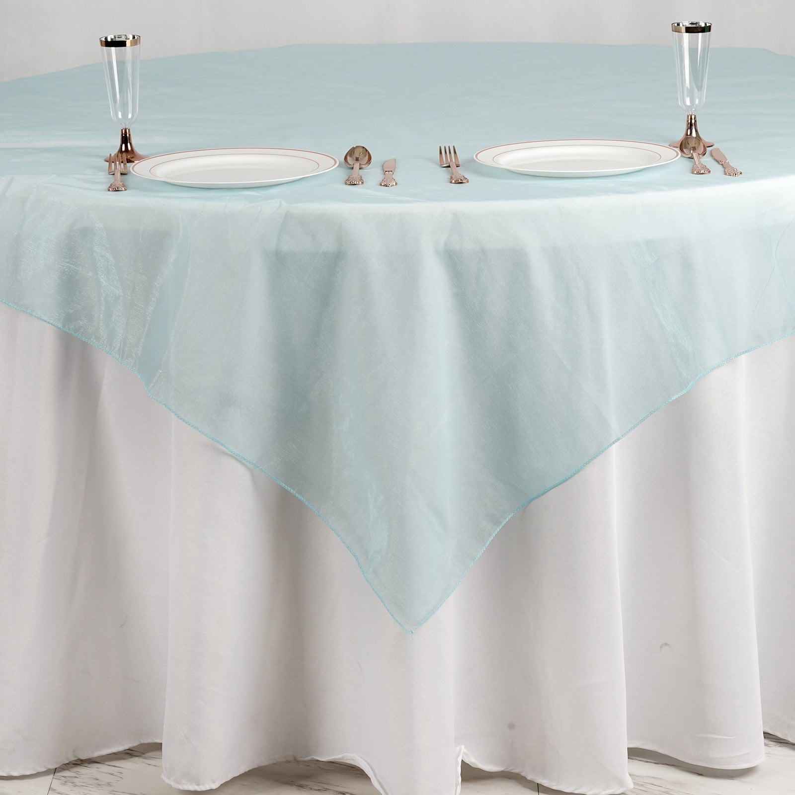 Efavormart Light Blue Organza Square Tablecloth Overlay 72x72" Square