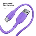 thumbnail image 4 of Powertek Neon Purple Silicone USB-A to USB-C Cable, 6ft Fast Charge & Sync Cord, Durable Tangle-Free Design for USB-C Devices, 4 of 6