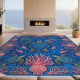 thumbnail image 2 of Design&I 9'x12' Washable Area Rug Snag-Free Tropical Fish Marine Life Design With Seashell Coral Border Sea Turtle Refined for Dining Room, Basement, Large Office, 2 of 7