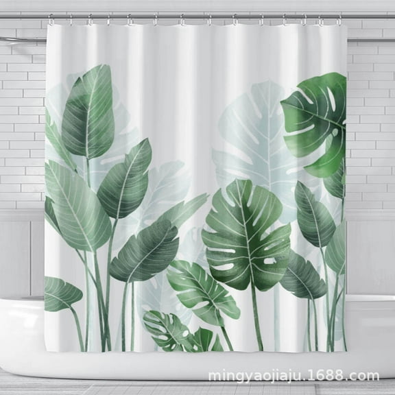 Digital Printed Shower Curtain Toilet Partition Curtain Waterproof Mildew-proof Thickened Bathroom Curtain Tropical Plant Series 1.8M * 1.8M